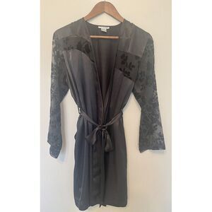Ivy & Annabelle Robe Black Satin‎ Velvet Flowers Chiffon Size Small Boudoir